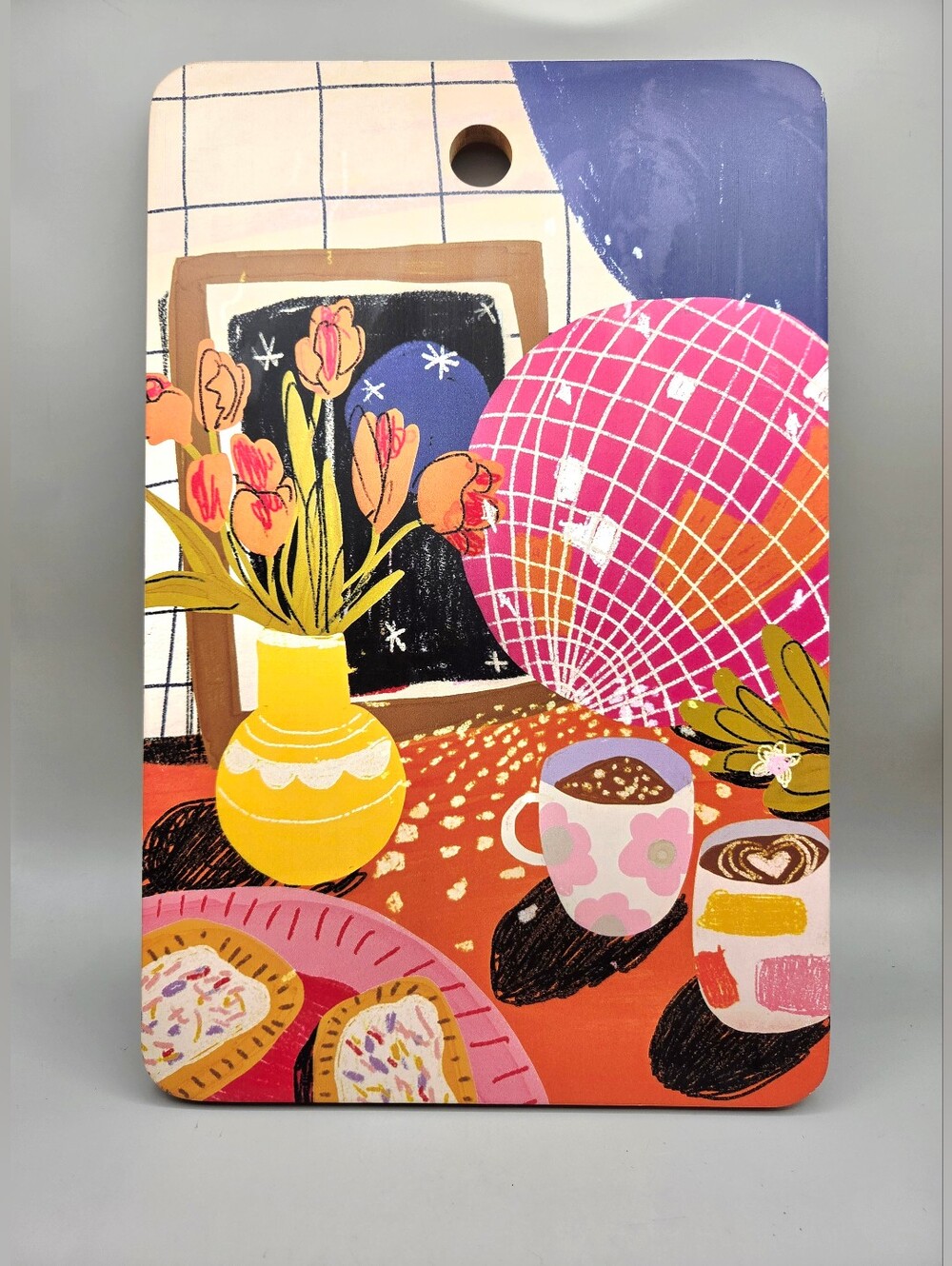 Colorful Artwork or Wood Cutting Board or Wall Art Titled Disco Tea